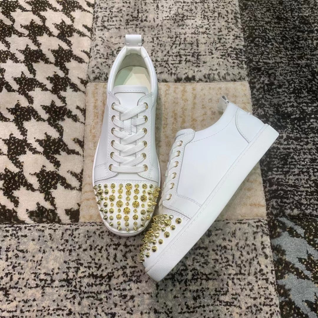 Christian Louboutin Alb Auriu Spikes Low - prezentare produs