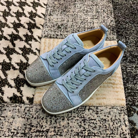 Christian Louboutin Baby Albastru Velvet Diamonds Low - prezentare produs