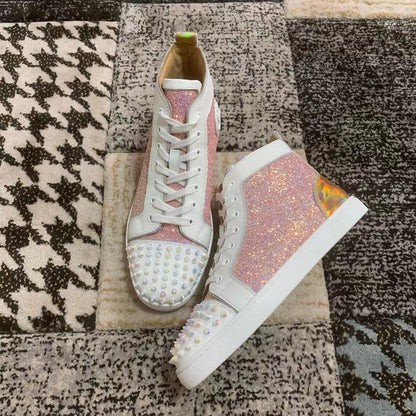Christian Louboutin Alb Roz Spikes High - prezentare produs