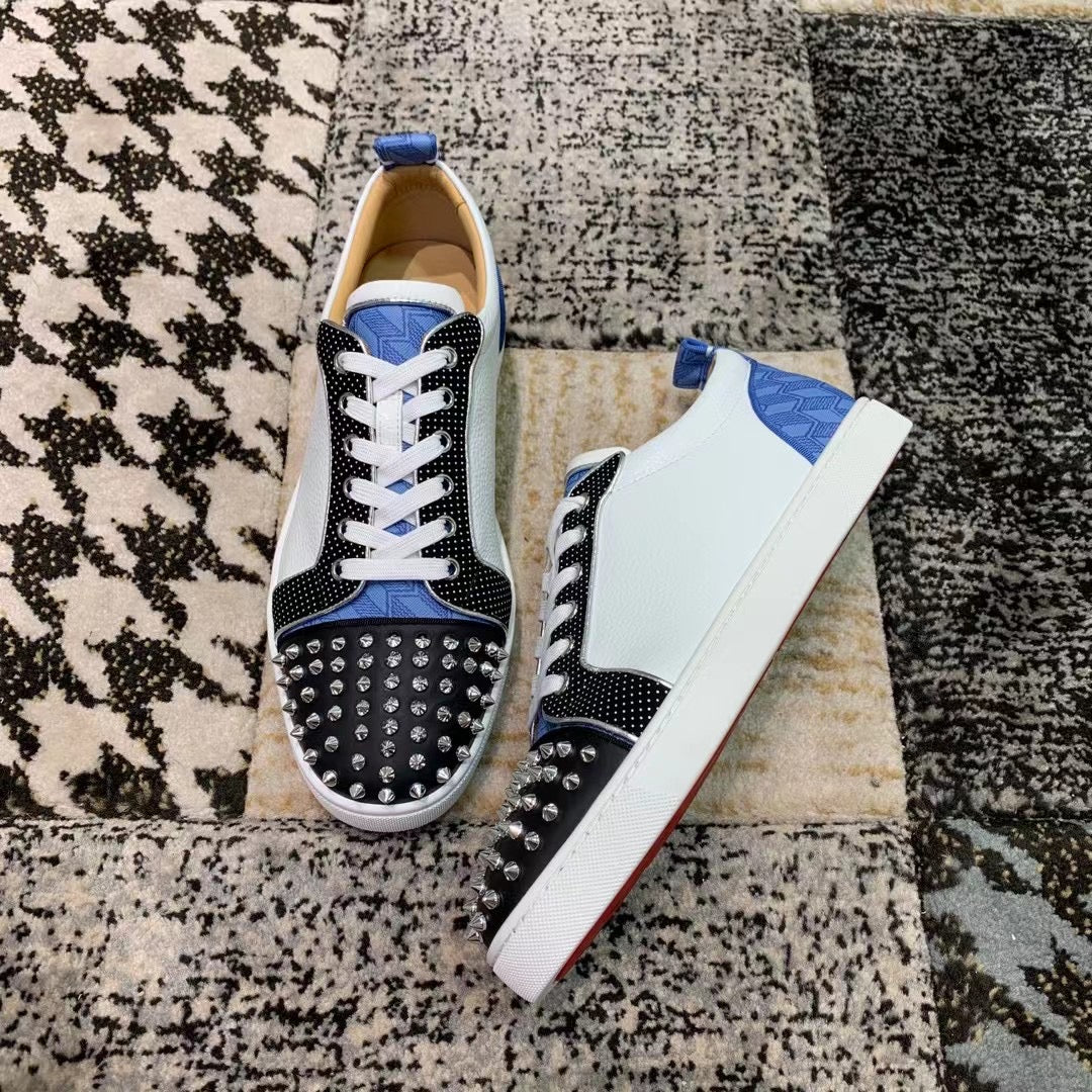 Christian Louboutin Albastru Alb Negru Spikes Low - prezentare produs