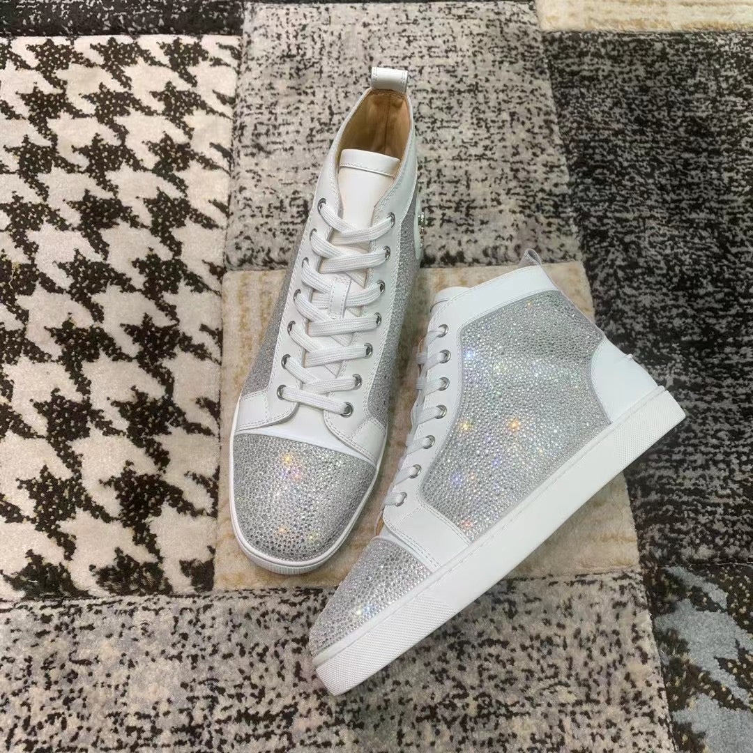 Christian Louboutin Alb Gri Diamonds High - prezentare produs