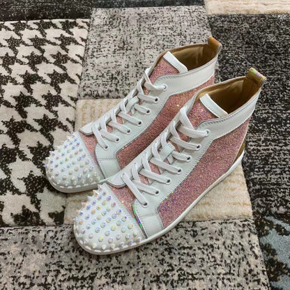 Christian Louboutin Alb Roz Spikes High - prezentare produs