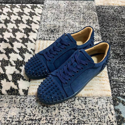 Christian Louboutin Închis Albastru Velvet Spikes Low - prezentare produs