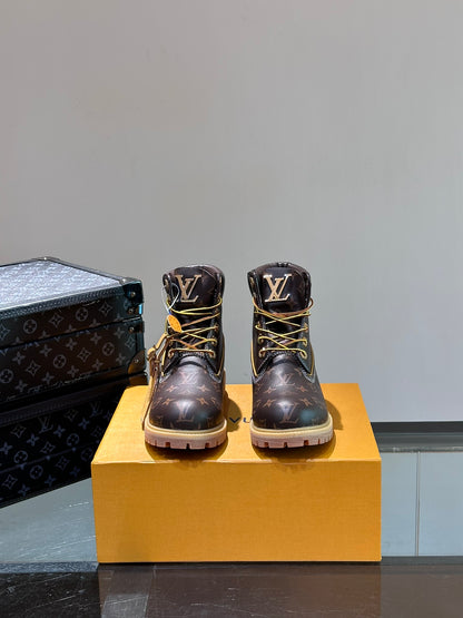 Louis Vuitton LV X Timberland Ghete Dark Maro Piele - prezentare produs