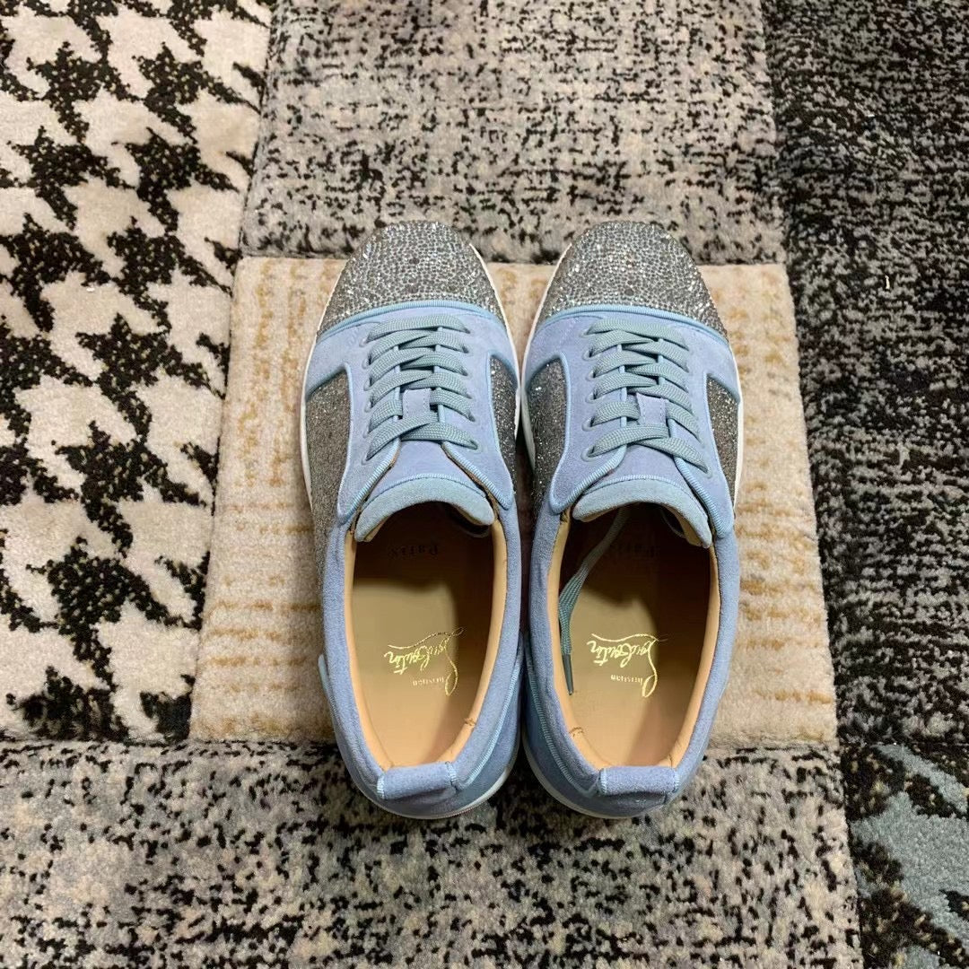 Christian Louboutin Baby Albastru Velvet Diamonds Low - prezentare produs