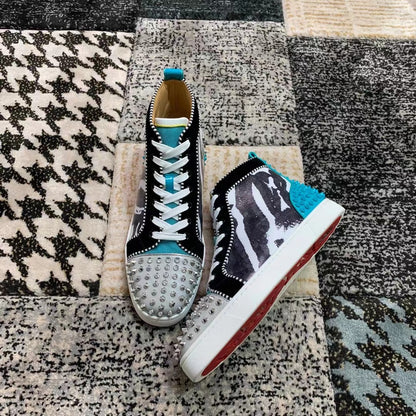 Christian Louboutin Negru Turquoise Spikes High - prezentare produs