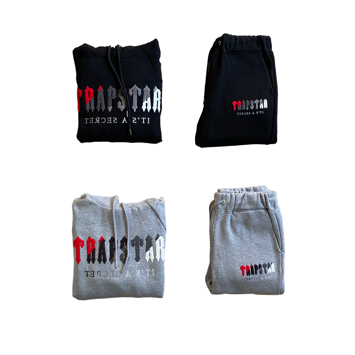Trapstar Chenille Hooded Trening Negru Roșu Gri Roșu - prezentare produs
