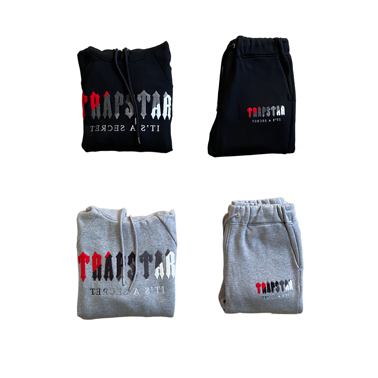 Trapstar Chenille Hooded Trening Negru Roșu Gri Roșu - prezentare produs