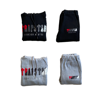 Trapstar Chenille Hooded Trening Negru Roșu Gri Roșu - prezentare produs