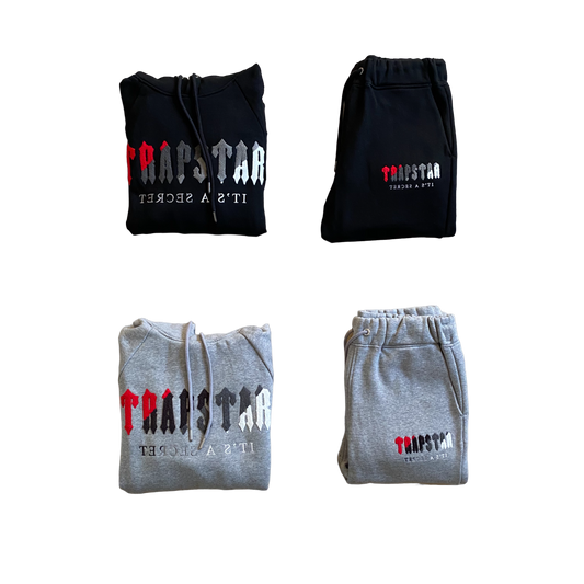 Trapstar Chenille Hooded Trening Negru Roșu Gri Roșu - prezentare produs