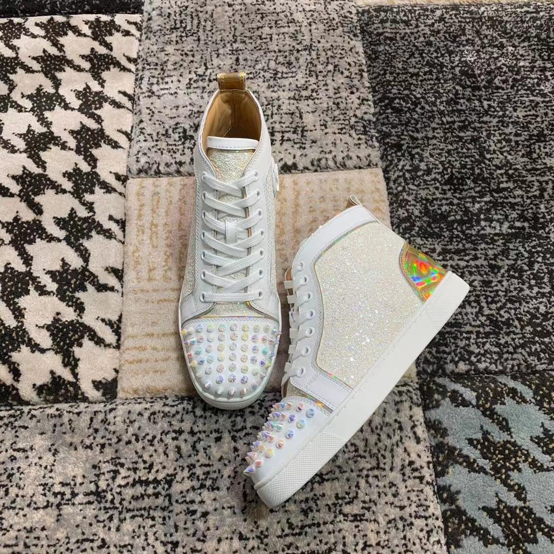Christian Louboutin Alb Diamonds Spikes High - prezentare produs