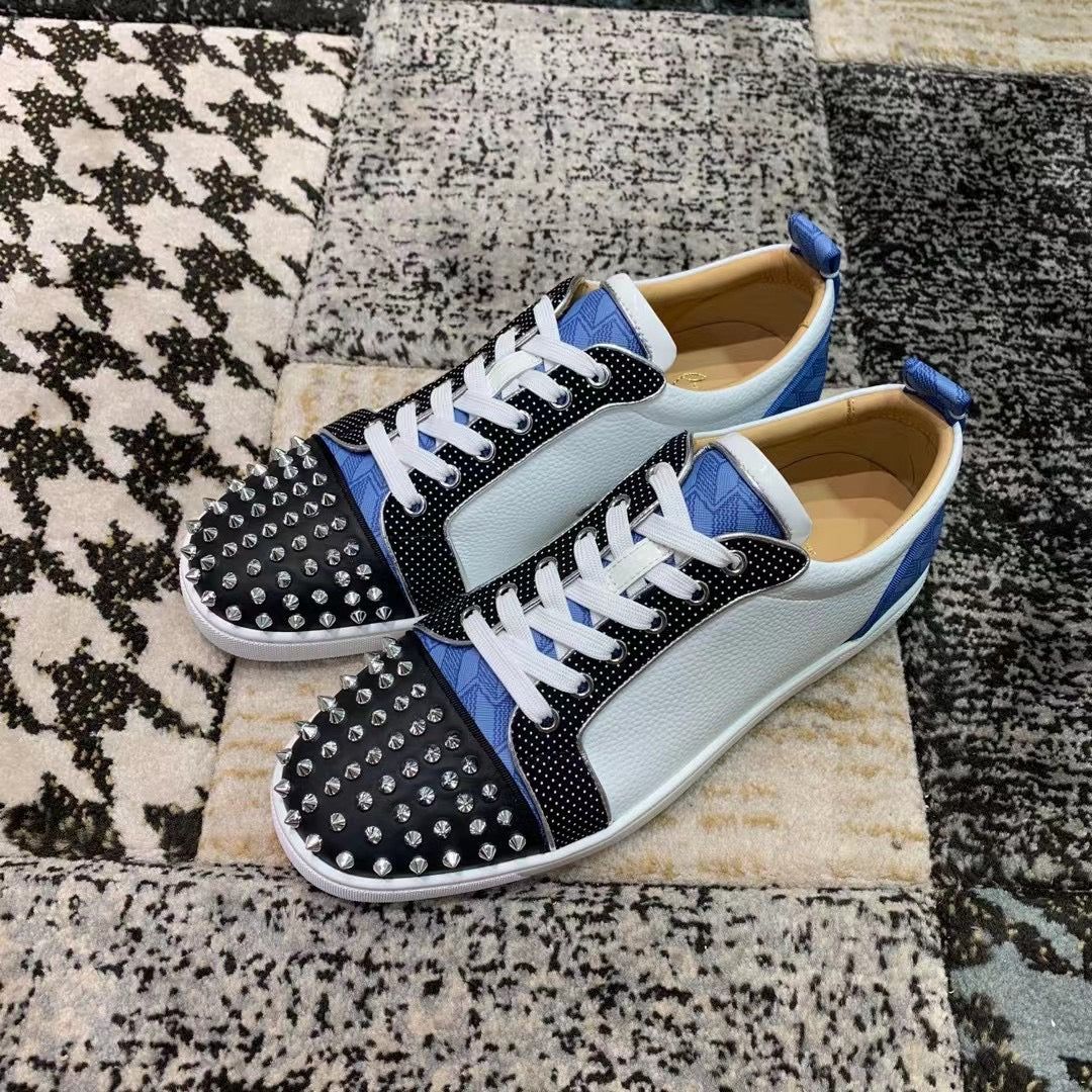 Christian Louboutin Albastru Alb Negru Spikes Low - prezentare produs