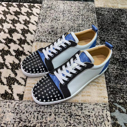 Christian Louboutin Albastru Alb Negru Spikes Low - prezentare produs