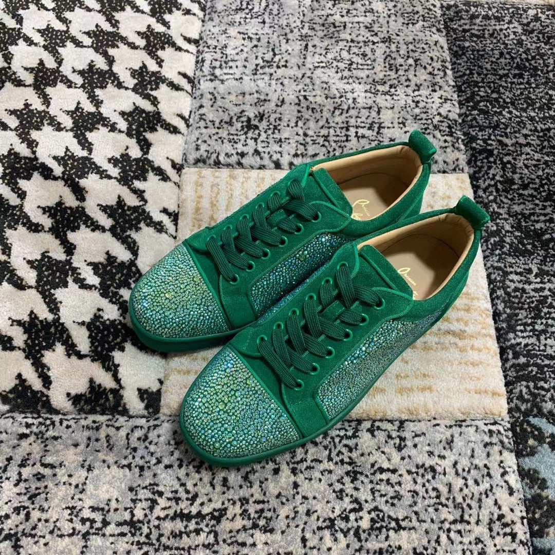 Christian Louboutin Verde Velvet Diamonds Low - prezentare produs