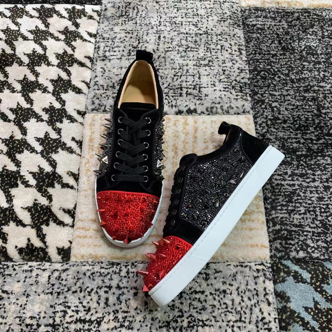 Christian Louboutin Roșu Negru Spikes Low Luxury - prezentare produs