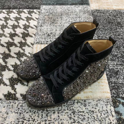 Christian Louboutin Negru Velvet Spikes High - prezentare produs
