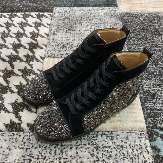 Christian Louboutin Negru Velvet Spikes High - prezentare produs