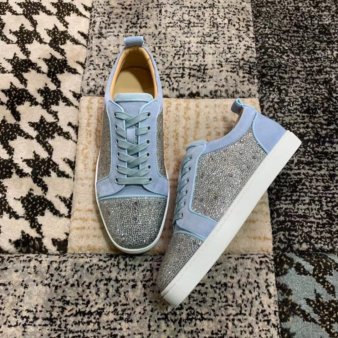 Christian Louboutin Baby Albastru Velvet Diamonds Low - prezentare produs